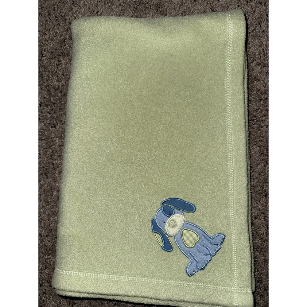 Vtg Pottery‎ Barn Baby Blanket Puppy Green 40